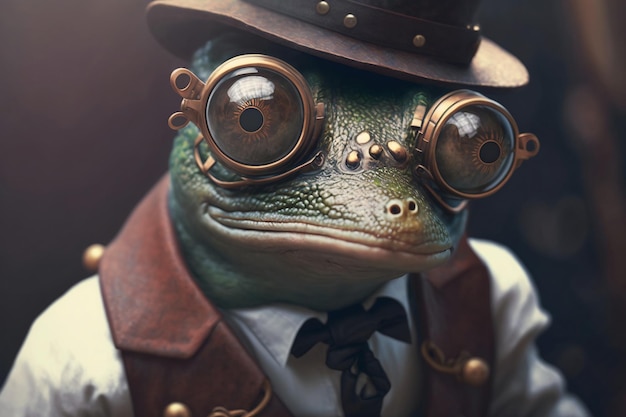 Photo grenouille dans le style steampunk generative ai