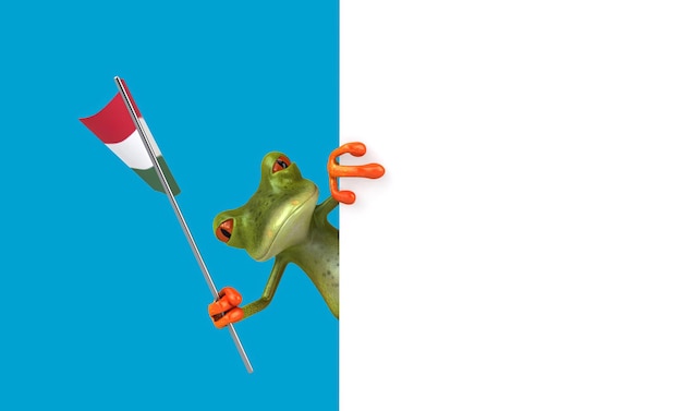 Une grenouille de dessin animé 3D amusante avec un drapeau de la chaîne alpha hongroise incluse