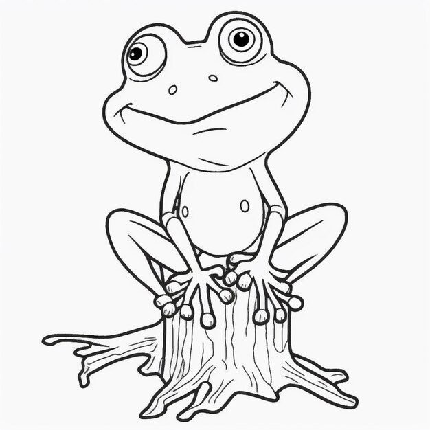 une grenouille de dessin animé assise sur une souche d'arbre avec les yeux grands ouverts ai générative