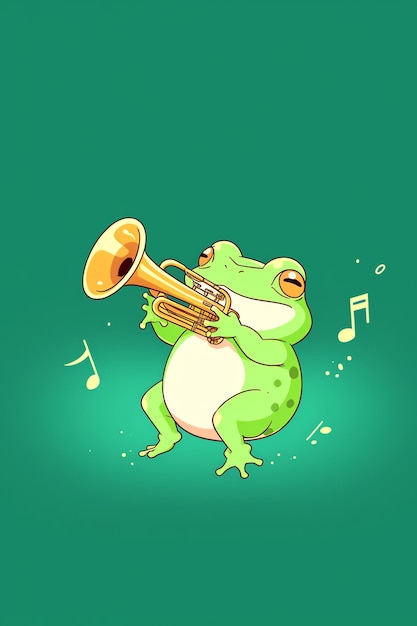 Photo une grenouille de dessin animé jouant de la trompette