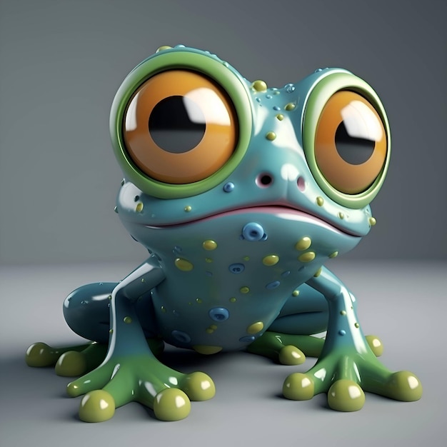 Grenouille de dessin animé mignon sur fond gris rendu 3d