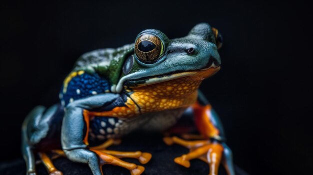 Une grenouille est assise sur le bras d'une personne et tient une grenouille.