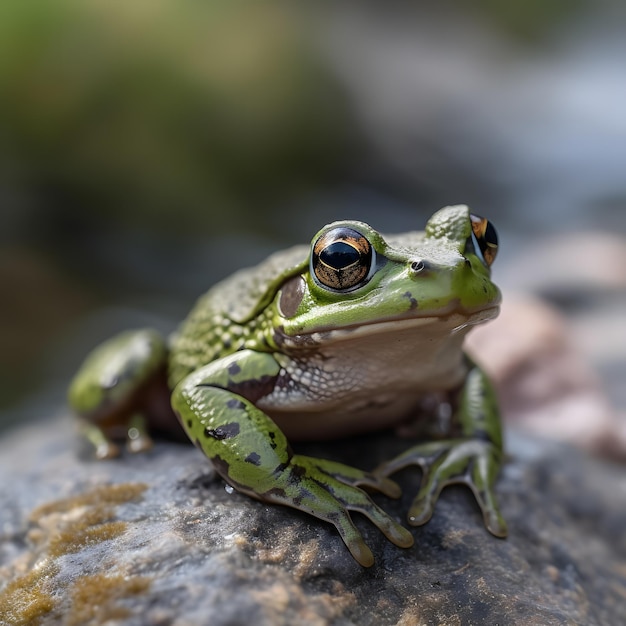 Une grenouille est assise sur un fond de nature rocheuse