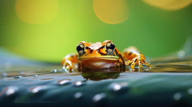 Photo grenouille sur une feuille au-dessus d'un étang tranquille