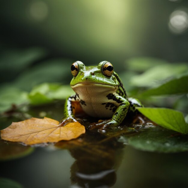 Photo grenouille avec feuille