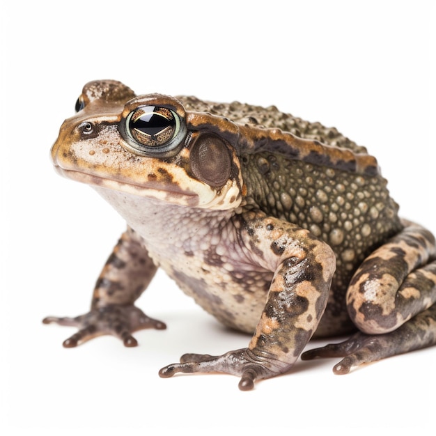 Une grenouille avec un fond blanc