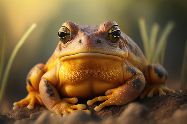 Grenouille sur fond naturel Illustration AI Générative