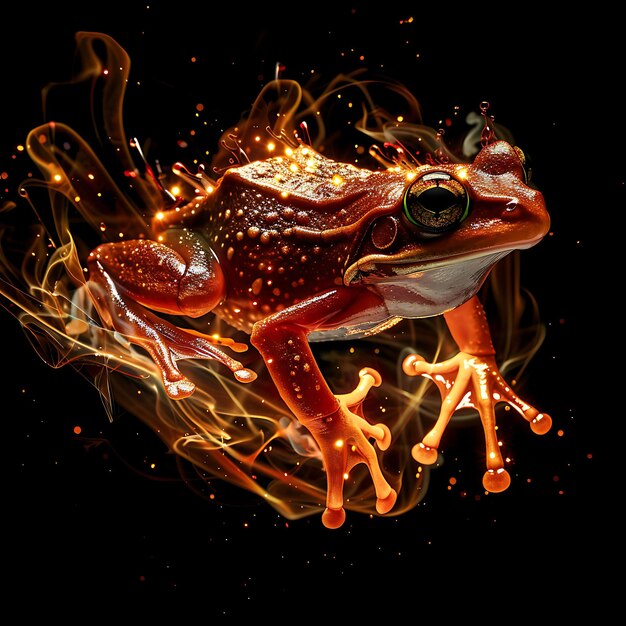La grenouille formée dans le matériau de la lave semi-transparente avec l'art de fond liqui rouge Y2K Concept brillant