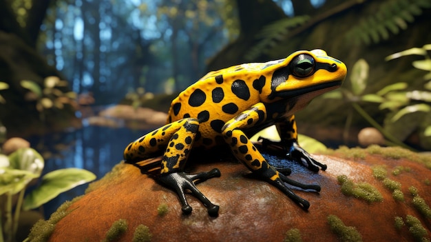 une grenouille jaune et noire sur un rocher