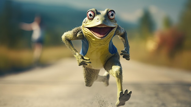 Photo une grenouille participant à un marathon en hyperréalité hd 4k