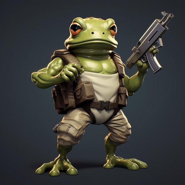 une grenouille avec un pistolet et un pistolet à la main