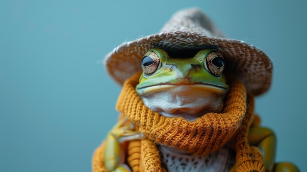 Photo une grenouille portant un chapeau et une écharpe