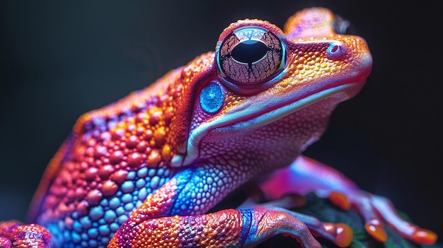 Photo une grenouille psychédélique aux couleurs vives et aux yeux brillants.