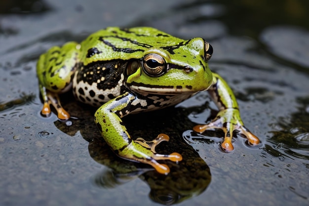 La grenouille regarde attentivement à travers l'eau