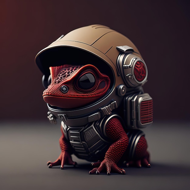 Une grenouille rouge avec un casque et un casque qui dit 'le martien'