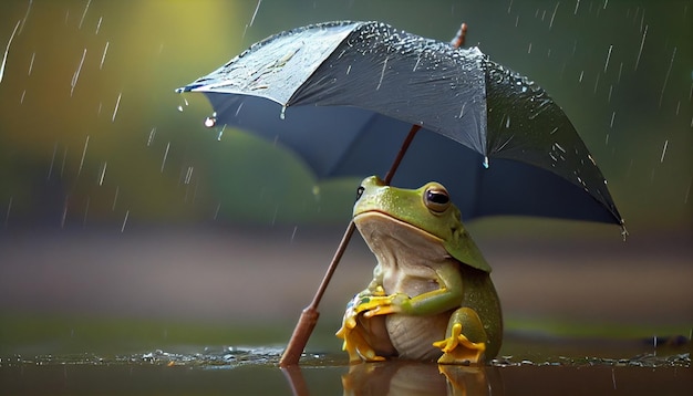 Grenouille sous un parapluie AI générative