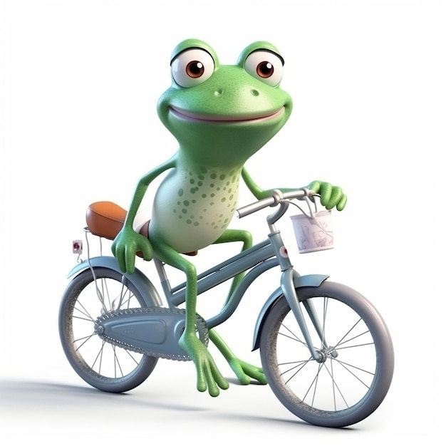 Une grenouille sur un vélo avec un fond blanc