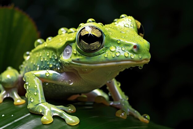 Une grenouille de verre perchée sur une feuille luxuriante dans une forêt tropicale