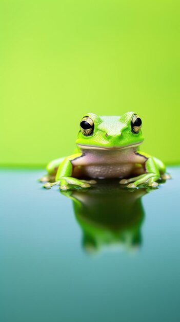 Photo une grenouille verte assise sur une surface en verre.