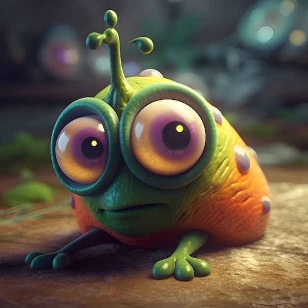 Grenouille verte drôle avec de grands yeux illustration de rendu 3d