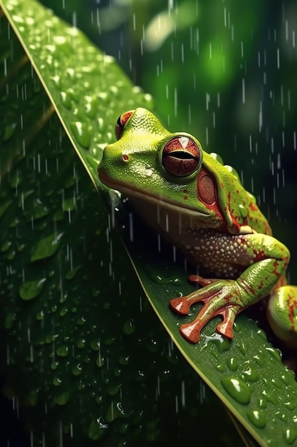 grenouille verte sur une feuille dans une forêt tropicale la photographie en gros plan