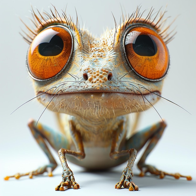 une grenouille avec des yeux orange et des yeux et un œil brun
