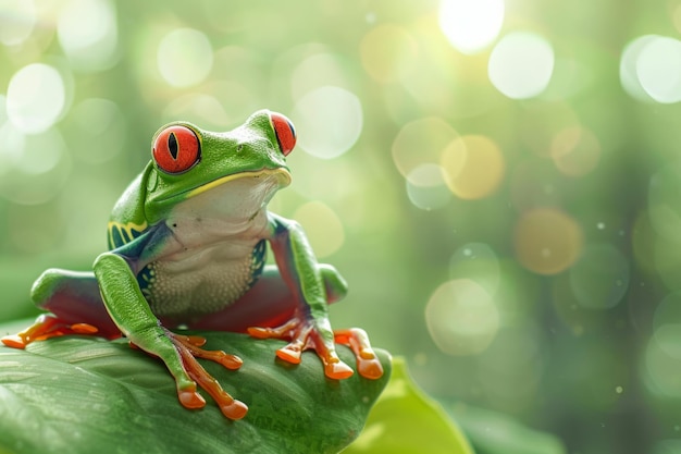 La grenouille à yeux rouges de l'Amazone perchée sur une branche dans son habitat naturel