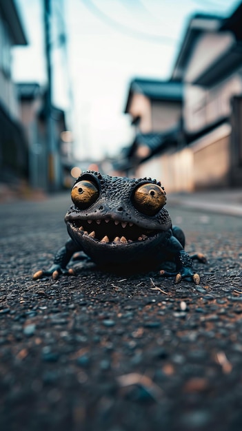 Photo une grenouille avec des yeux et un sourire sur le visage