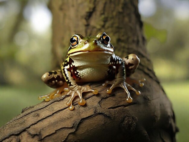 Des grenouilles assises sur une branche d'arbre