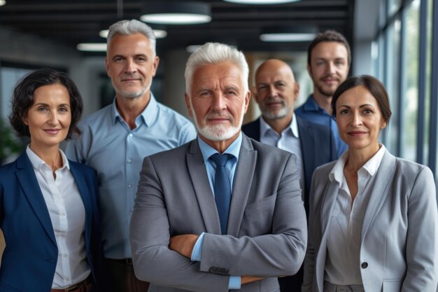 GreyHaired Senior Male Ceo debout avec son équipe Concept d'inclusion et de diversité Generative AI