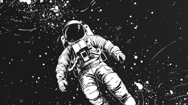 Un griffon de ligne épaisse monochromatique d'une illustration d'astronaute de contenu