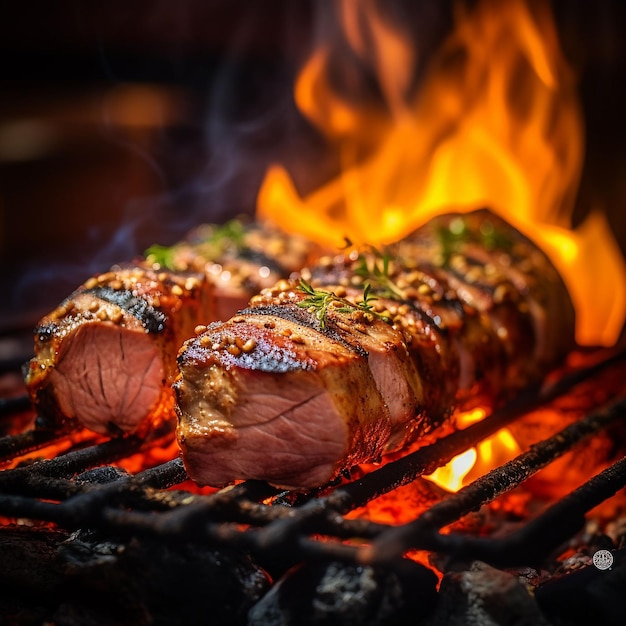 Un gril avec un morceau de viande dessus