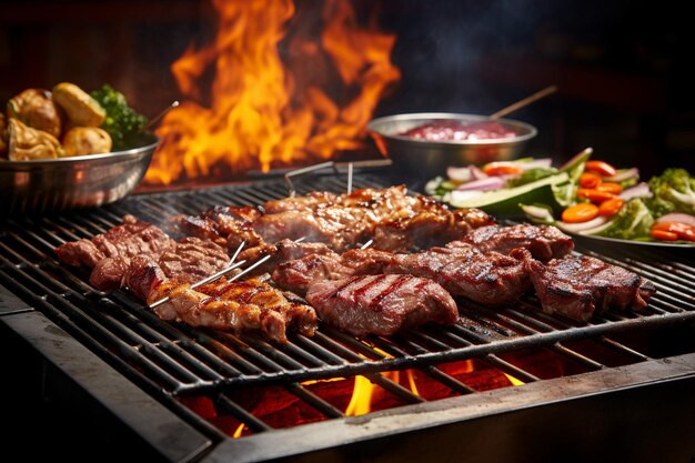 Grill au barbecue coréen avec une variété de viandes marinées