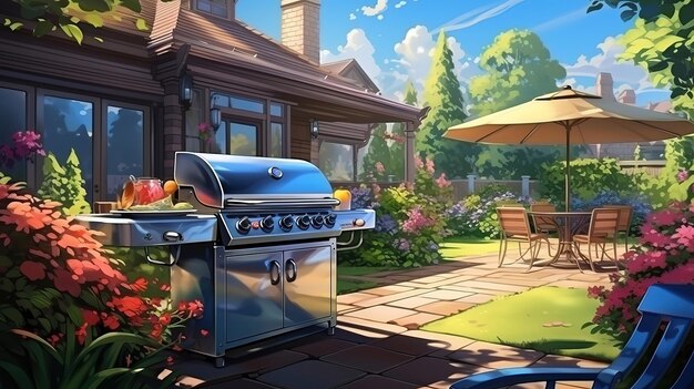 Grill au barbecue dans la cour arrière de la maison Fête en plein air en famille le week-end Generative Ai