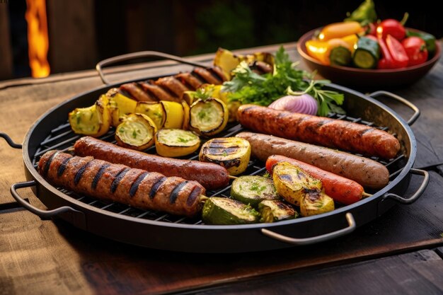 Grill barbecue avec saucisses et poivrons à base de plantes créés avec générative ai