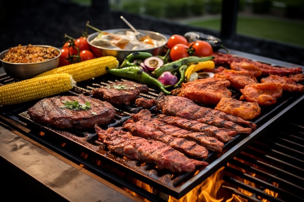 un grill avec une variété de viandes