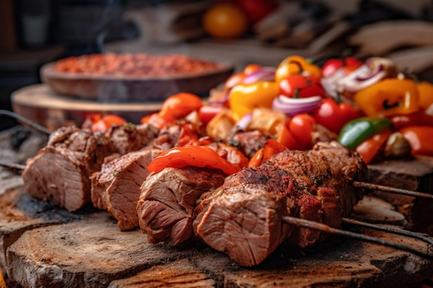 Un grill avec de la viande et des légumes dessus