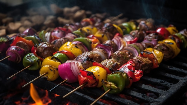 Un grill avec de la viande et des légumes dessus