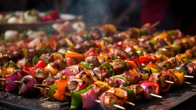 Un grill avec de la viande et des légumes dessus