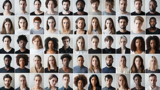 Photo une grille de 30 visages de peuples différents les gens sont tous d'âges différents races et ethnies