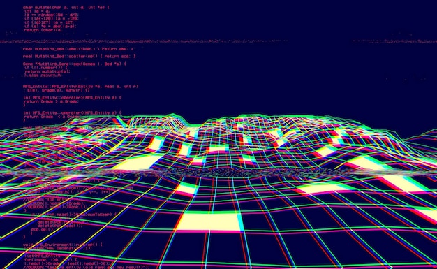 Grille du paysage du cyberespace Ancienne erreur d'écran de télévision Problème photo Le signal TV ne fonctionne pas Problèmes techniques Fond d'écran grunge Décomposition des données Illustration 3D