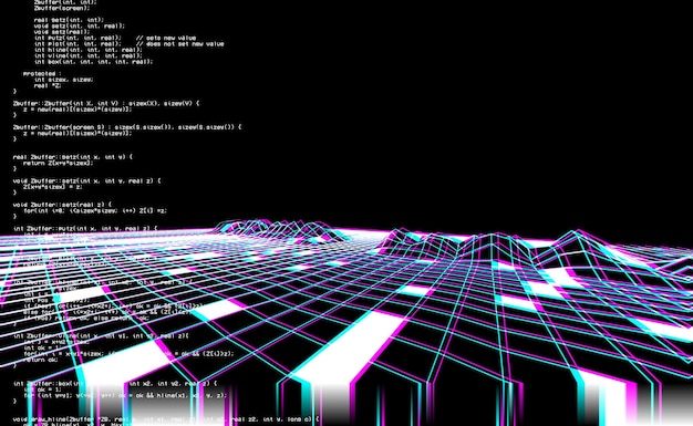 Grille du paysage du cyberespace Ancienne erreur d'écran de télévision Problème photo Le signal TV ne fonctionne pas Problèmes techniques Fond d'écran grunge Décomposition des données Illustration 3D