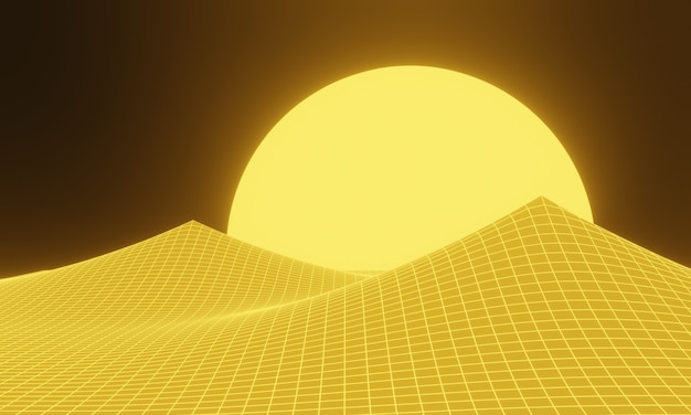 Grille de montagne topographique jaune en rendu 3D