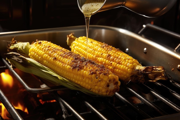 Photo griller des épis de maïs avec du beurre fondant