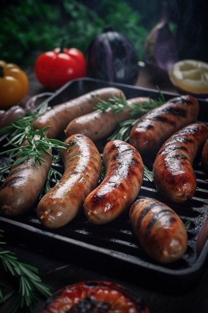 griller des saucisses avec des légumes