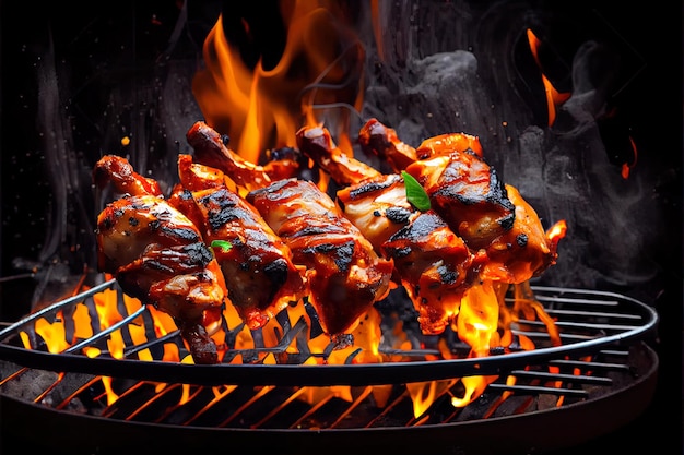 Griller le shashlik de viande de poulet sur des brochettes en métal