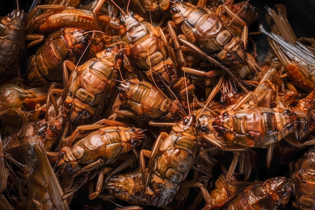 Grillons à un gros plan de ferme d'insectes comestibles