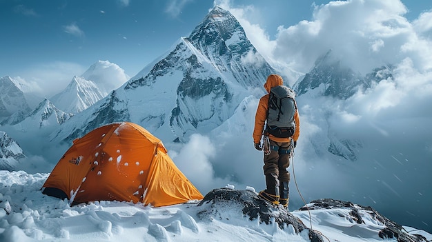 Un grimpeur sur une montagne de glace