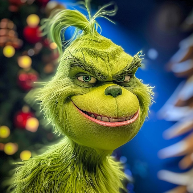 Le Grinch du remake de Jim Carey avec un énorme sourire effrayant stylé comme le film Colorful