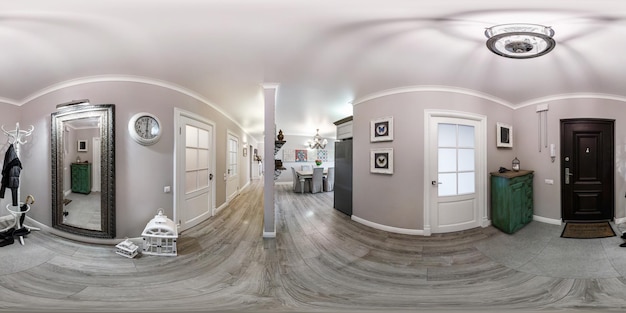 GRODNO BÉLARUS JANVIER 2019 panorama hdri sphérique complet et harmonieux vue d'angle à 360 degrés dans le hall d'entrée moderne des salles de couloir du contenu AR VR en projection équirectangulaire